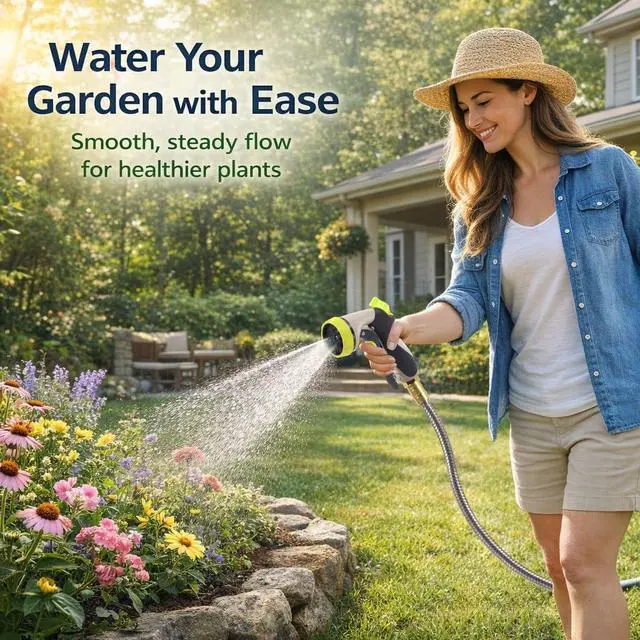 Alt view image 7 of 7 - Metal Garden Hose 50 ft 304 Stainless Steel Water Hose with Nozzle Sprayer, Garden Hoses Flexible, Lightweight, No Kink, Heavy Duty for Outdoor (50 ft)