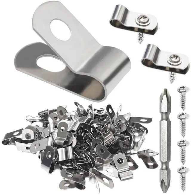 Main image of Upgraded 400 Pcs T304 Stainless Steel Wire Clips Cord Clamp Agricultural Fencing Fence Wire Clamps for 4, 6, 8, and 10-16 Gauge Wire Fencing Livestock Fencing clips for Wood, Metal or Vinyl