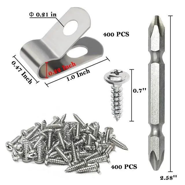 Alt view image 2 of 7 - Upgraded 400 Pcs T304 Stainless Steel Wire Clips Cord Clamp Agricultural Fencing Fence Wire Clamps for 4, 6, 8, and 10-16 Gauge Wire Fencing Livestock Fencing clips for Wood, Metal or Vinyl