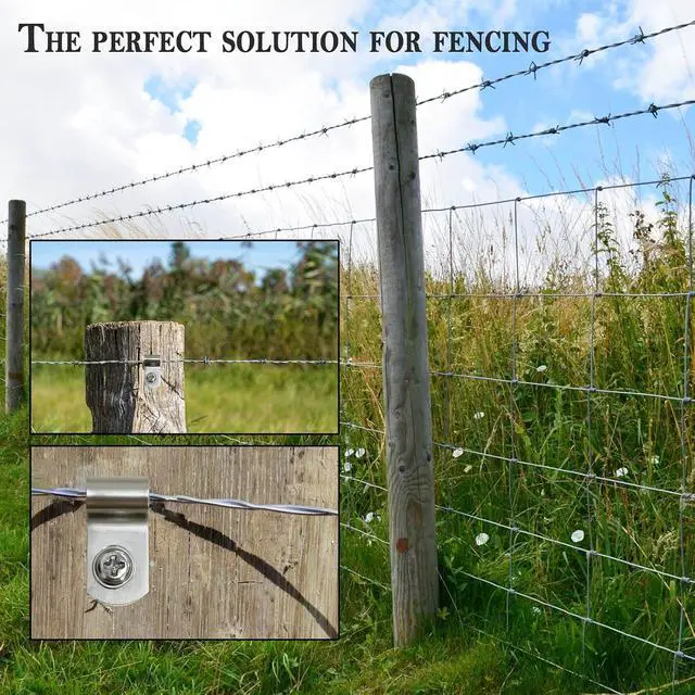 Alt view image 5 of 7 - Upgraded 400 Pcs T304 Stainless Steel Wire Clips Cord Clamp Agricultural Fencing Fence Wire Clamps for 4, 6, 8, and 10-16 Gauge Wire Fencing Livestock Fencing clips for Wood, Metal or Vinyl