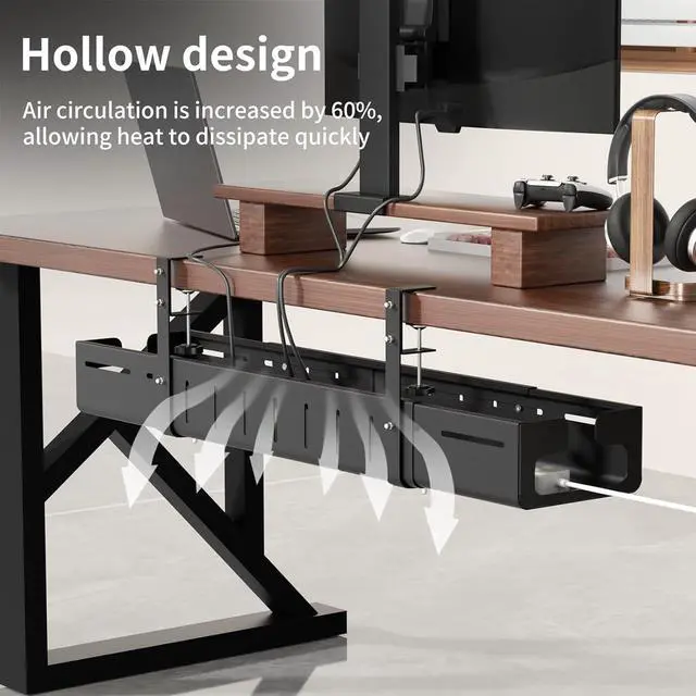 Alt view image 4 of 7 - Under Desk Cable Management Tray, Expandable 25.2"38.6" Heavy Duty Carbon Steel with Clamp, Under Desk Cable Management for Desk, Home Office & Standing Desk, No Drill Installation, Black