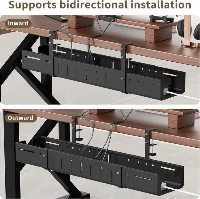 Alt view image 7 of 7 - Under Desk Cable Management Tray, Expandable 25.2"38.6" Heavy Duty Carbon Steel with Clamp, Under Desk Cable Management for Desk, Home Office & Standing Desk, No Drill Installation, Black