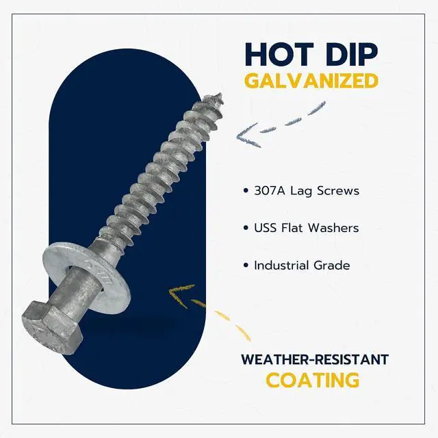 Alt view image 3 of 7 - 3/8 x 3 (50 Pack) Lag Screw Kit, 50 Screws and 50 washers, Hot Dip Galvanized, Meets ASME B18.2.1 Industrial/Commercial Grade by