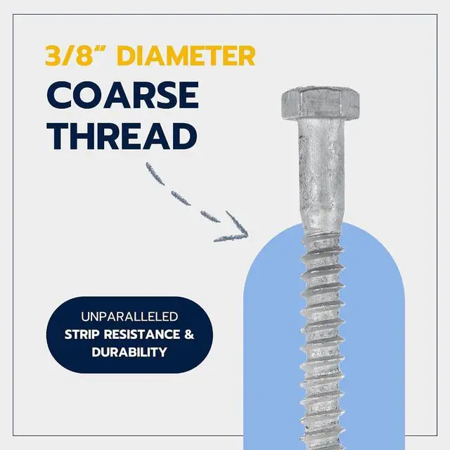 Alt view image 5 of 7 - 3/8 x 3 (50 Pack) Lag Screw Kit, 50 Screws and 50 washers, Hot Dip Galvanized, Meets ASME B18.2.1 Industrial/Commercial Grade by