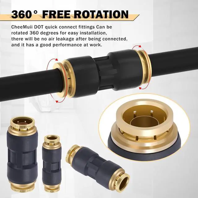 Alt view image 4 of 6 - 30 PCS DOT Air Line Fittings 1/4" 3/8" 1/2" DOT Push Lock Air Fittings Brass and Plastic Straight Unions Quick Connect Air Hose Fittings Repair Kit
