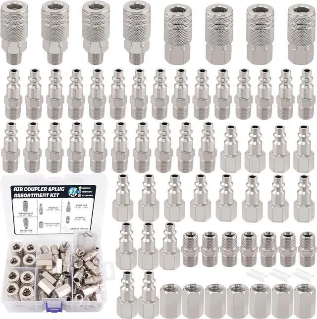 Main image of 67Pcs Air Coupler and Plug Kit,1/4 Inch NPT Air Tool Fittings Set, Quick Connect Air Hose Fittings Air Compressor Accessories