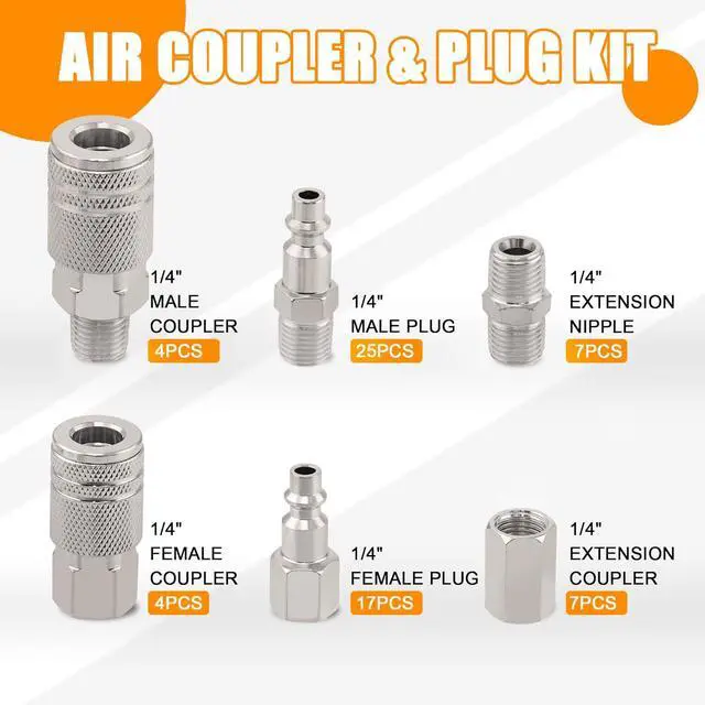Alt view image 3 of 6 - 67Pcs Air Coupler and Plug Kit,1/4 Inch NPT Air Tool Fittings Set, Quick Connect Air Hose Fittings Air Compressor Accessories