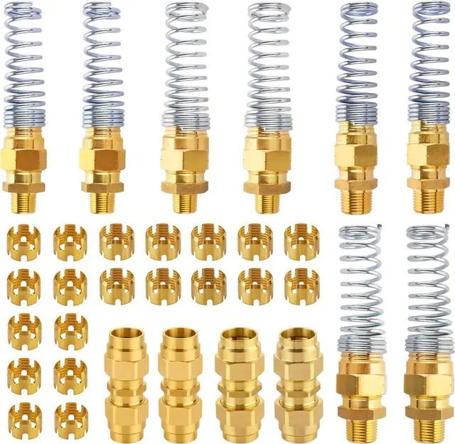 Main image of 32PCS Brass DOT Air Brake Hose End Fitting Kit - J1402 Sleeve Tube Assortment for Replacement, Assembly (Connector, Union and Sleeve)