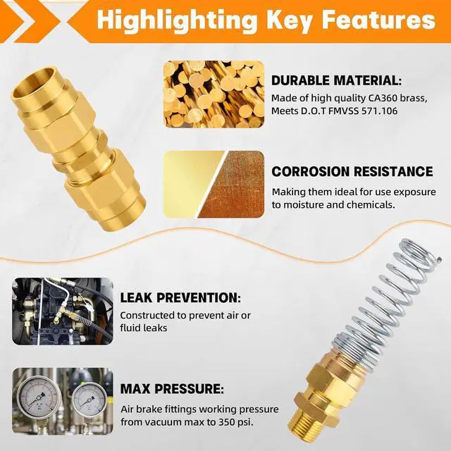 Alt view image 3 of 7 - 32PCS Brass DOT Air Brake Hose End Fitting Kit - J1402 Sleeve Tube Assortment for Replacement, Assembly (Connector, Union and Sleeve)
