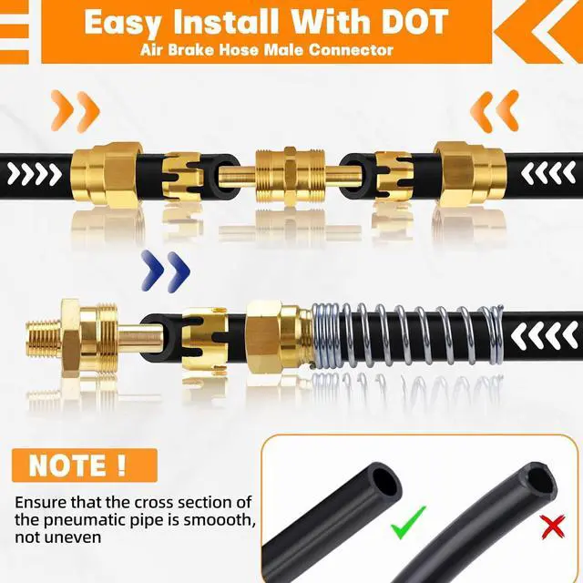 Alt view image 4 of 7 - 32PCS Brass DOT Air Brake Hose End Fitting Kit - J1402 Sleeve Tube Assortment for Replacement, Assembly (Connector, Union and Sleeve)