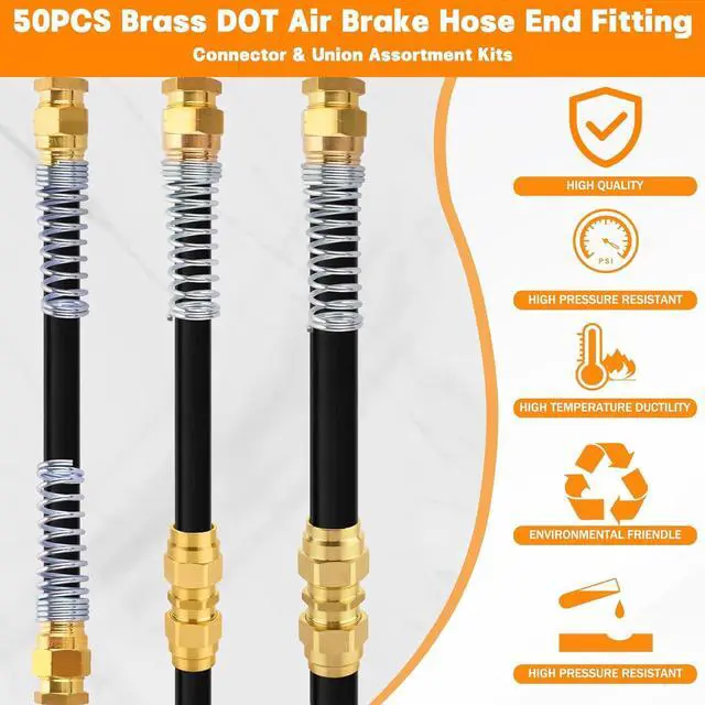 Alt view image 5 of 7 - 32PCS Brass DOT Air Brake Hose End Fitting Kit - J1402 Sleeve Tube Assortment for Replacement, Assembly (Connector, Union and Sleeve)