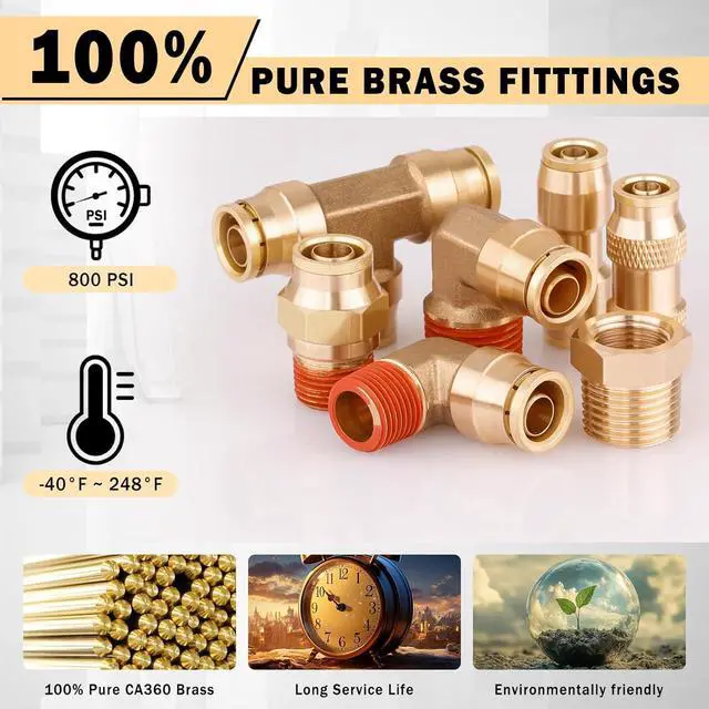 Alt view image 3 of 7 - 100 PCS Brass DOT Air Line Fittings with 3 Roll 50FT 1/4" 3/8" 1/2" DOT Air Lines Kit Push Lock Air Fitting Quick Connect Air Fittings with Air Hose Pneumatic Tubing