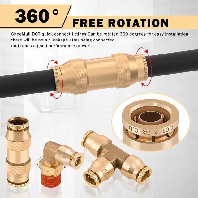 Alt view image 6 of 7 - 100 PCS Brass DOT Air Line Fittings with 3 Roll 50FT 1/4" 3/8" 1/2" DOT Air Lines Kit Push Lock Air Fitting Quick Connect Air Fittings with Air Hose Pneumatic Tubing
