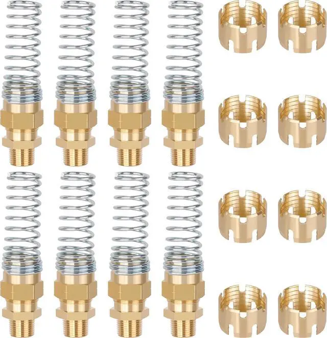 Main image of 8PCS Brass DOT Air Brake Hose End Fittings, 1/2 Hose x 1/2 Male Connector with Spring Guard, Air Brake Line Fitting, Repair Fittings With 8 Pack Sleeve Tubes