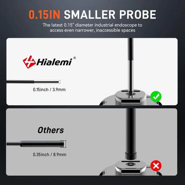 Alt view image 2 of 7 - 3.9mm Borescope Camera with Light, 5" Industrial Endoscope Camera | 3.9mm Ultra-Thin Probe, 5FT Semi-Rigid Snake, Built-In LED Flashlight for Engine, Automotive, Aircraft, Wall, Pipe Inspection