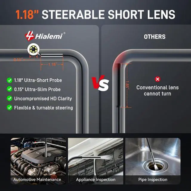 Alt view image 4 of 7 - 3.9mm Borescope Camera with Light, 5" Industrial Endoscope Camera | 3.9mm Ultra-Thin Probe, 5FT Semi-Rigid Snake, Built-In LED Flashlight for Engine, Automotive, Aircraft, Wall, Pipe Inspection