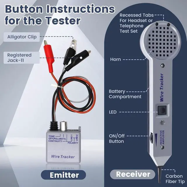 Alt view image 3 of 7 - Tone Generator kit, Wire Tracer Circuit Tester, Wires Tone Tracer, 200EP High Accuracy Wire Tester Kit, RJ11 Multi-Tone Cable Test Kits with Inductive Amplifier for Network Cables Collation