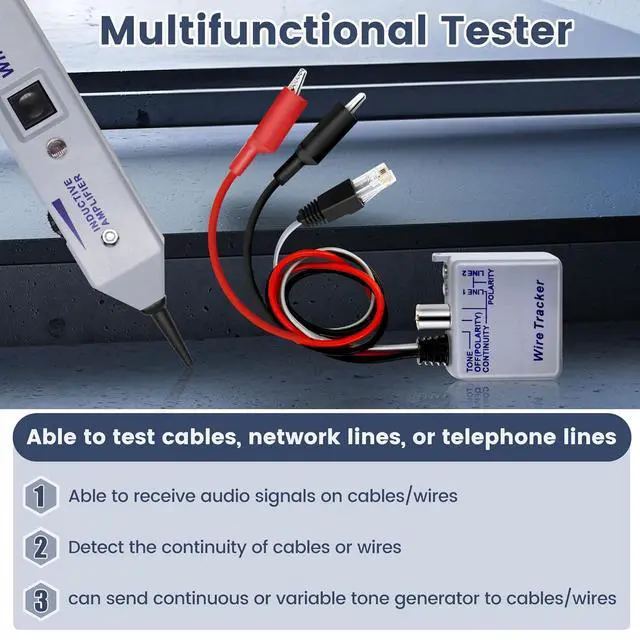 Alt view image 4 of 7 - Tone Generator kit, Wire Tracer Circuit Tester, Wires Tone Tracer, 200EP High Accuracy Wire Tester Kit, RJ11 Multi-Tone Cable Test Kits with Inductive Amplifier for Network Cables Collation