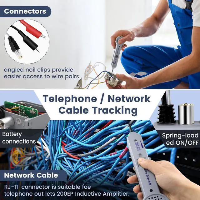 Alt view image 7 of 7 - Tone Generator kit, Wire Tracer Circuit Tester, Wires Tone Tracer, 200EP High Accuracy Wire Tester Kit, RJ11 Multi-Tone Cable Test Kits with Inductive Amplifier for Network Cables Collation