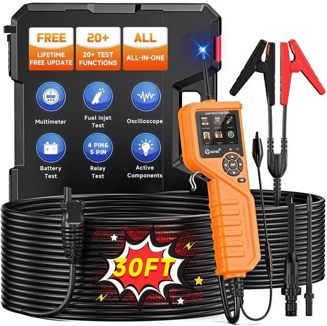Main image of KM601 Power Circuit Probe Kit, 12V-24V Automotive Circuit Tester with Fuel Injector, Battery Test, Multimeter, Oscilloscope, Short Circuit Finder, Component Activator, Current Probe, 30FT Cable