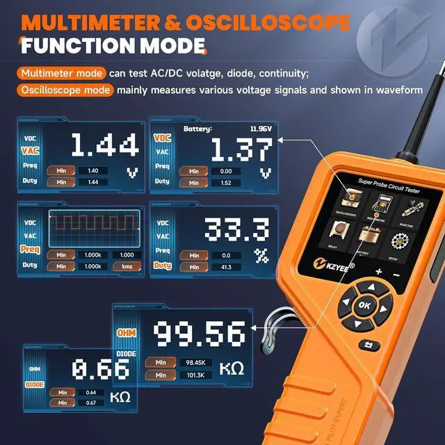 Alt view image 6 of 7 - KM601 Power Circuit Probe Kit, 12V-24V Automotive Circuit Tester with Fuel Injector, Battery Test, Multimeter, Oscilloscope, Short Circuit Finder, Component Activator, Current Probe, 30FT Cable