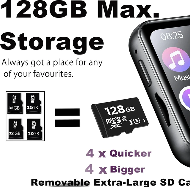 Alt view image 3 of 5 - MP3 Player with 128GB TF Card, Bluetooth 5.4, 2" Touchscreen, Speaker & Camera, Black