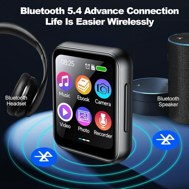 Alt view image 5 of 5 - MP3 Player with 128GB TF Card, Bluetooth 5.4, 2" Touchscreen, Speaker & Camera, Black