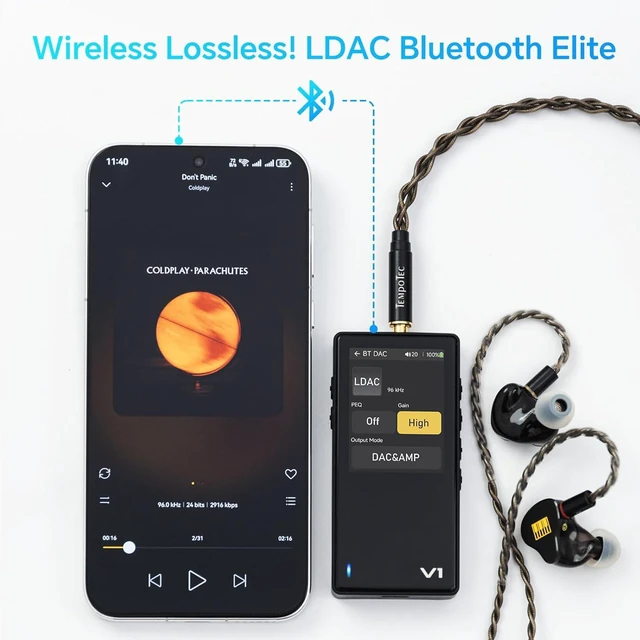 Alt view image 4 of 7 - Variations V1 Portable HiFi Music Player,Digital Audio Player with Two Way Bluetooth 5.1. 4.4mm&3.5mm Headphone Ports +Black Back Clip