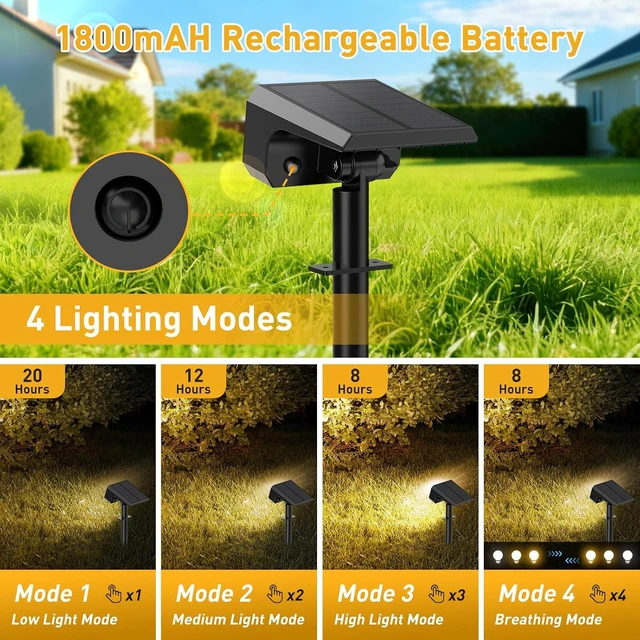 Alt view image 3 of 7 - Solar Spot Lights Outdoor, Landscape Spotlights, 8 Pack Warm White