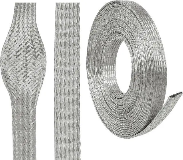 Main image of Wire Shielding Braid Ground Strap Tinned Copper Metal Cable Sleeve Mesh Electrical Signal Screening 5/16" ID (1/2 inch - 8ft)