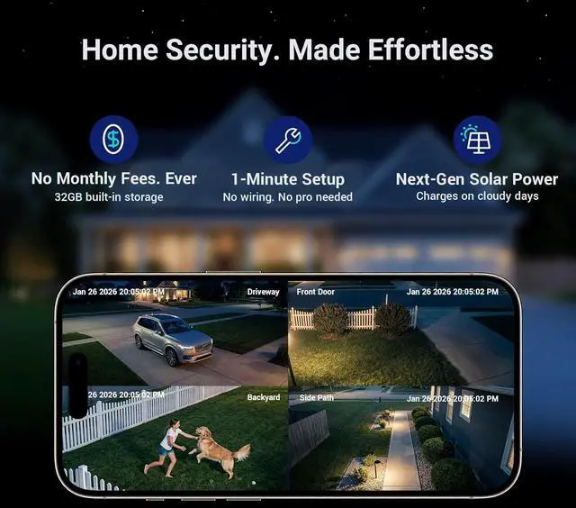 Alt view image 4 of 7 - ANSQUE Security Cameras Wireless Outdoor Home System, No Subscription Fee, Solar Powered & 365-Day Battery, PIR + AI Human Detection, 2K Color Night Vision, Local Storage, 4-Cam-Kit