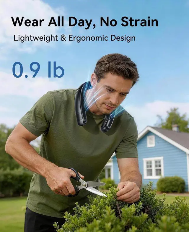 Alt view image 6 of 7 - Neck Air Conditioner, Portable Neck Fan with Large Cooling Area, 100 Speed Settings, 6000mAh Battery, Digital Display, Wearable Fan for Outdoor Work, Office & Travel Black