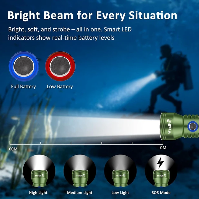 Alt view image 3 of 6 - X1 Dive Light IPX8 Waterproof 210 Feet Scuba Diving Flashlight