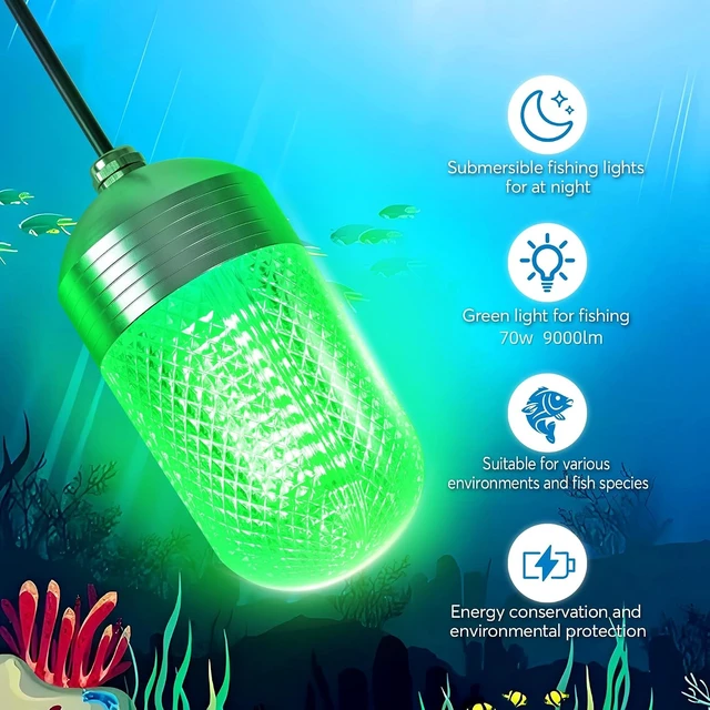Alt view image 2 of 7 - 70W 9000LM Underwater Fishing Light for Docks, Boats & Kayaks, IP68 Rated