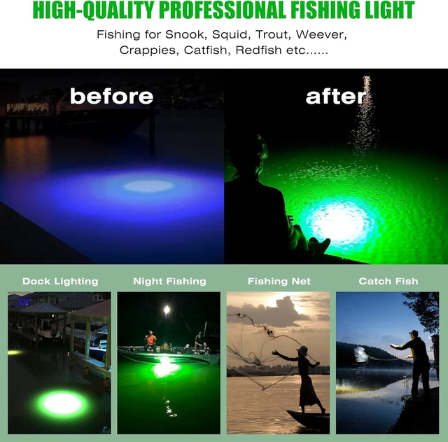 Alt view image 6 of 6 - Green Underwater Kayak Fishing Light for Crappie & Squid, 12V/110V
