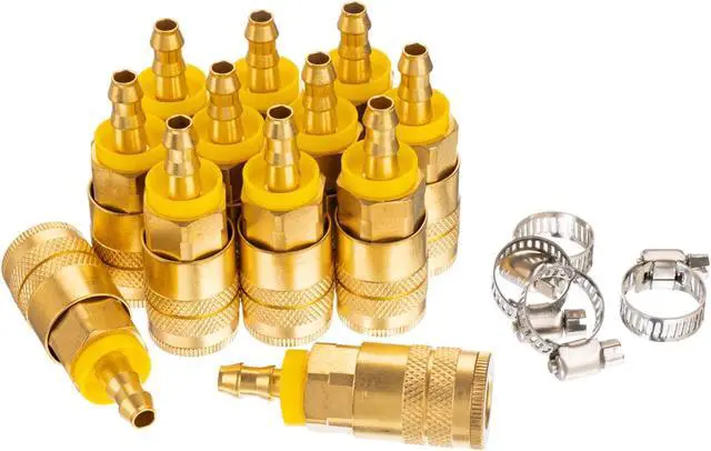 Alt view image 3 of 7 - Industrial Air Coupling,1/4" Hose Barb,1/4" Basic Flow Quick Connect Air CouplerMax Inlet Pressure 300 PSI Brass Air Compressor Accessories Fitting- 24 Pieces