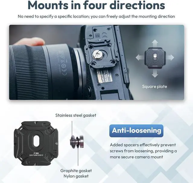 Alt view image 3 of 7 - F38 Quick Release Kit V2, Quick Release System, Base and Plate with 1/4" and 3/8" Screw Thread for Tripod, Monopod, Stabilizer, Slider - F38B3404 | Quick Release System