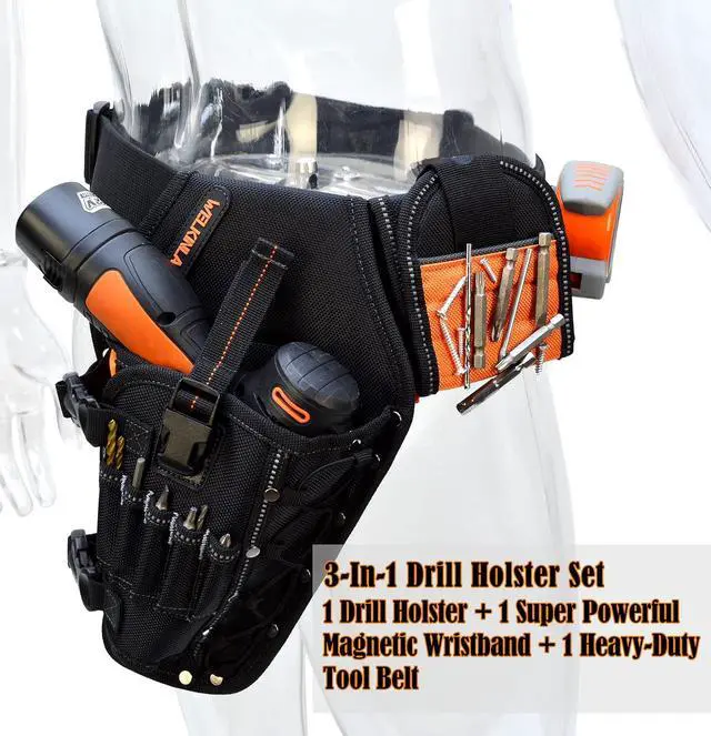 Alt view image 2 of 7 - 3-In1 Drill Holster Set, Heavy-Duty Power Drill Holster | Tool Belt For Drill With Magnetic Wristband, Quick Drill Holster With Belt, Tool Belt Holster For Drill, Drill Tool Belt Men