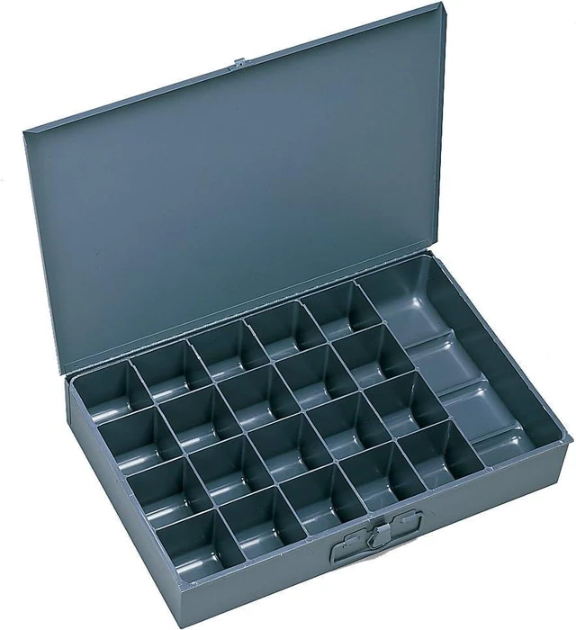 Main image of 204-95-IND Gray Cold Rolled Steel Individual Small Scoop Box, 13-3/8" Width x 2" Height x 9-1/4" Depth, 21 Compartment