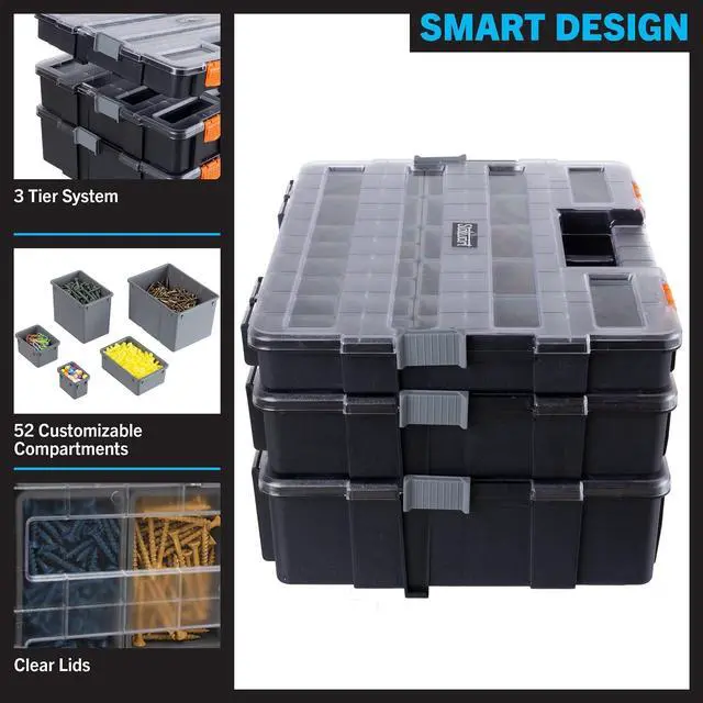 Alt view image 3 of 7 - Stalwart Tool Box Organizer - 3-in-1 Portable Small Parts Organizer, Gray