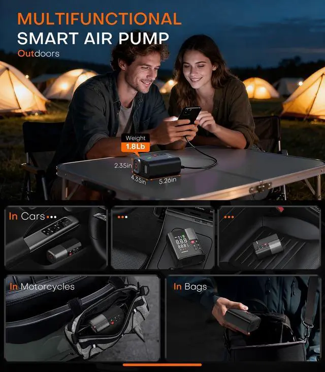 Alt view image 6 of 7 - Tire Inflator Portable Air Compressor, 35s Faster Air Pump with APP, 160PSI 48LPM 10400mAh Electric Tire Pump, 45W Charging, Cordless Tire Inflator for Car SUV Truck Pickup RV