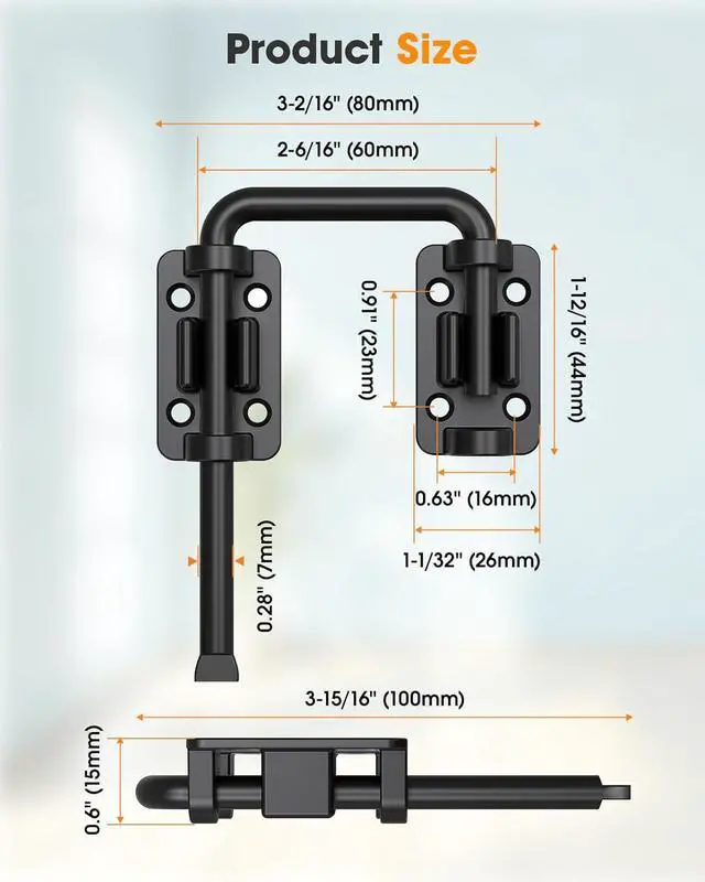 Alt view image 2 of 7 - 2.36 Inch U Patio Sliding Door Loop Lock Latch - Stainless Steel Home Security Loop Bolt Lock for Barn, Garden, Fence Gate, Window - Multi-Angle Installation Option (Black-4 Pcs)