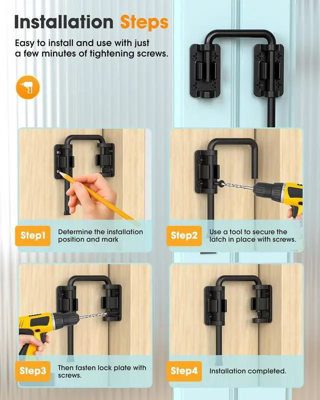 Alt view image 5 of 7 - 2.36 Inch U Patio Sliding Door Loop Lock Latch - Stainless Steel Home Security Loop Bolt Lock for Barn, Garden, Fence Gate, Window - Multi-Angle Installation Option (Black-4 Pcs)