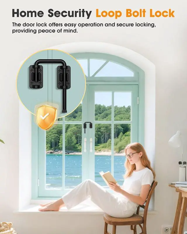 Alt view image 6 of 7 - 2.36 Inch U Patio Sliding Door Loop Lock Latch - Stainless Steel Home Security Loop Bolt Lock for Barn, Garden, Fence Gate, Window - Multi-Angle Installation Option (Black-4 Pcs)