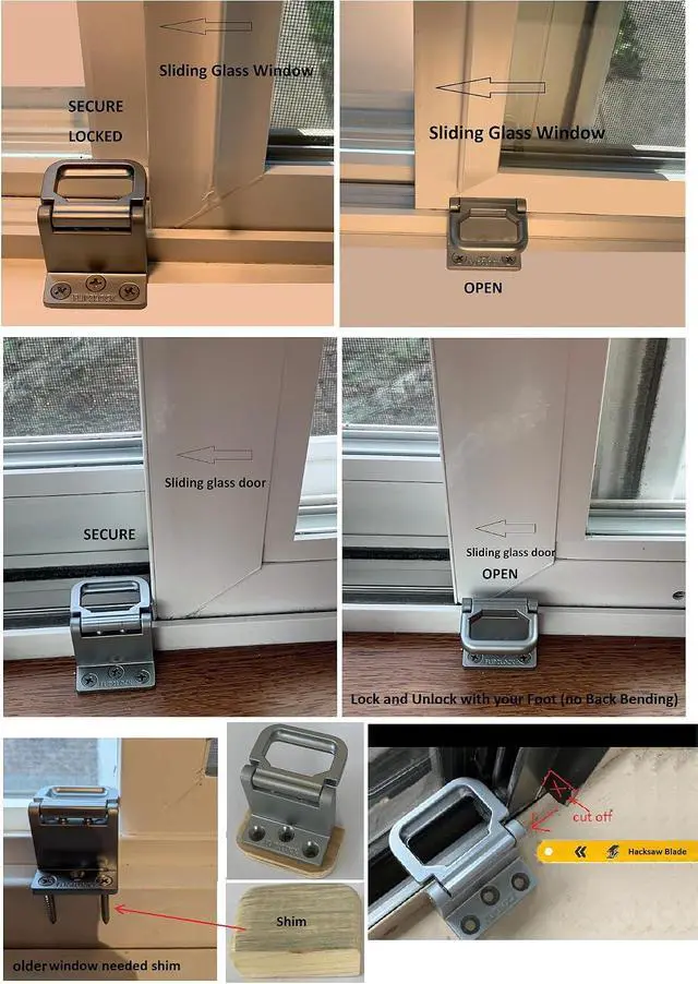 Alt view image 2 of 3 - Window Security Locks, Sliding Door Locks, Sliding Window Stopper for Vertical & Horizontal Sliding Windows & Doors, Secure Your Window and Door with a Simple Flip, for Apartment, Home & Office 4 Pcs