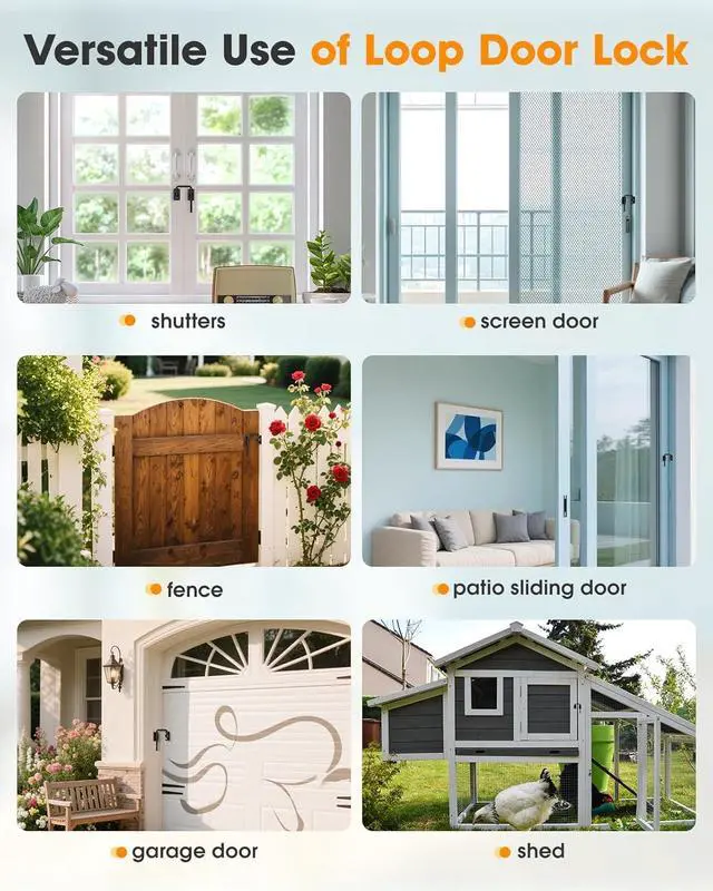 Alt view image 7 of 7 - 2.36 Inch U Patio Sliding Door Loop Lock Latch - Stainless Steel Home Security Loop Bolt Lock for Barn, Garden, Fence Gate, Window - Multi-Angle Installation Option (Black-4 Pcs)