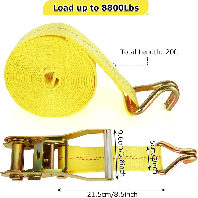 Alt view image 2 of 7 - 4 Pack 2 Inch Ratchet Straps Heavy Duty 20ft Tie Down Straps Ratchet with Double J Hook, 10000 LBS Break Strength, Cargo Ratchet Straps for Moving, Truck, Trailers, Motorcycles, Kayaks, Car Roof