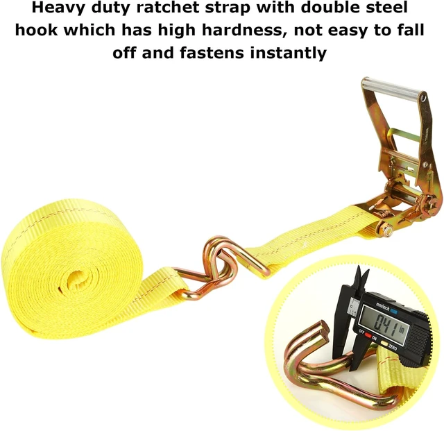 Alt view image 4 of 7 - 4 Pack 2 Inch Ratchet Straps Heavy Duty 20ft Tie Down Straps Ratchet with Double J Hook, 10000 LBS Break Strength, Cargo Ratchet Straps for Moving, Truck, Trailers, Motorcycles, Kayaks, Car Roof