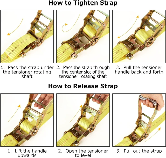 Alt view image 6 of 7 - 4 Pack 2 Inch Ratchet Straps Heavy Duty 20ft Tie Down Straps Ratchet with Double J Hook, 10000 LBS Break Strength, Cargo Ratchet Straps for Moving, Truck, Trailers, Motorcycles, Kayaks, Car Roof