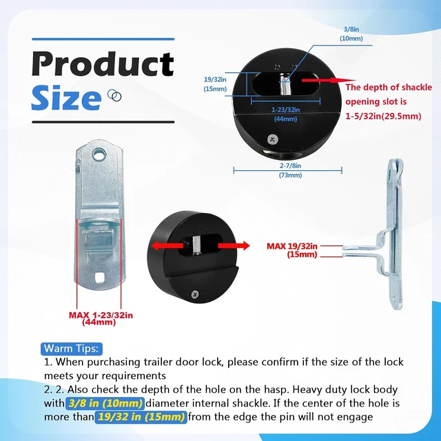 Alt view image 2 of 6 - 3-Pack Keyed Alike 2-7/8 Hidden Shackle Puck Locks, Heavy Duty Steel Trailer & Van Door Lock with 6 Keys